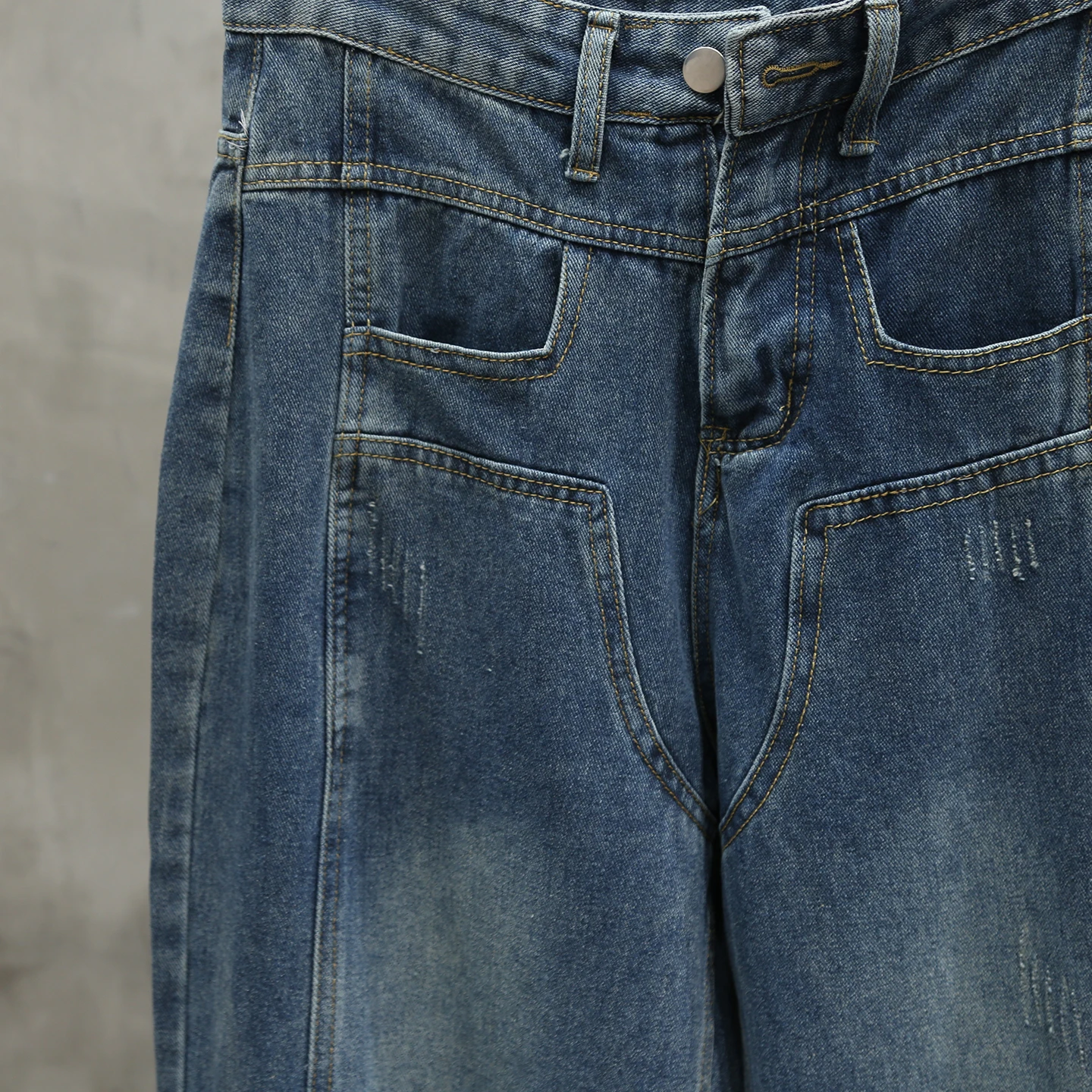 ربيع الخريف الرجال الربط الجينز الأمريكية الرجعية الأزرق غسلها الدنيم السراويل عارضة أزياء شارع العليا فضفاض الذكور السراويل