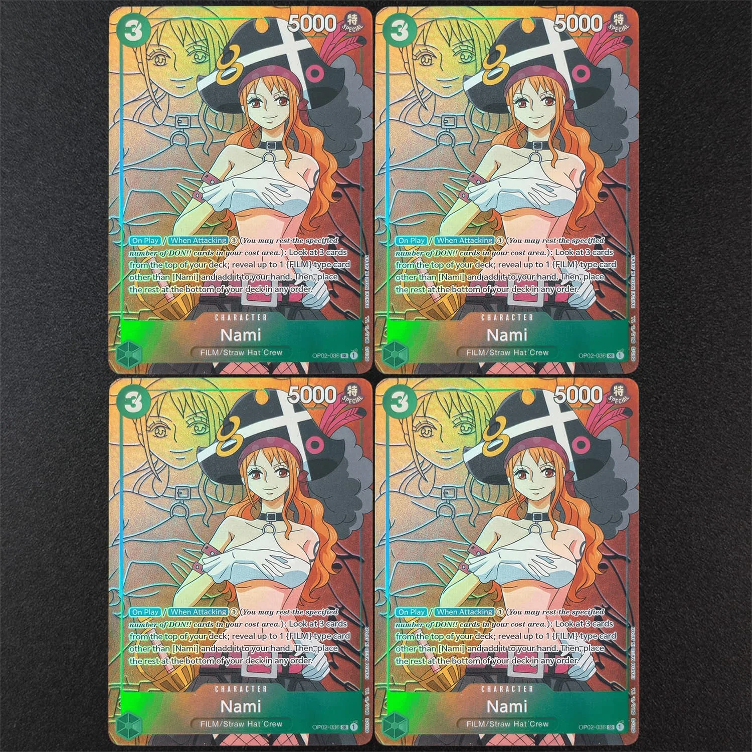Handgemachte Proxy One Piece TCG Englisch OP02-036 Nami Alternative Art SR Charakter Grüne Sammelkarte Spielzeug