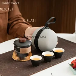 Exquisite Ceramic Outdoor Travel Tea Set One Pot Three Cups Storage Bag Set Portable Tea Pot and Cup Set Zen Tea Infuser