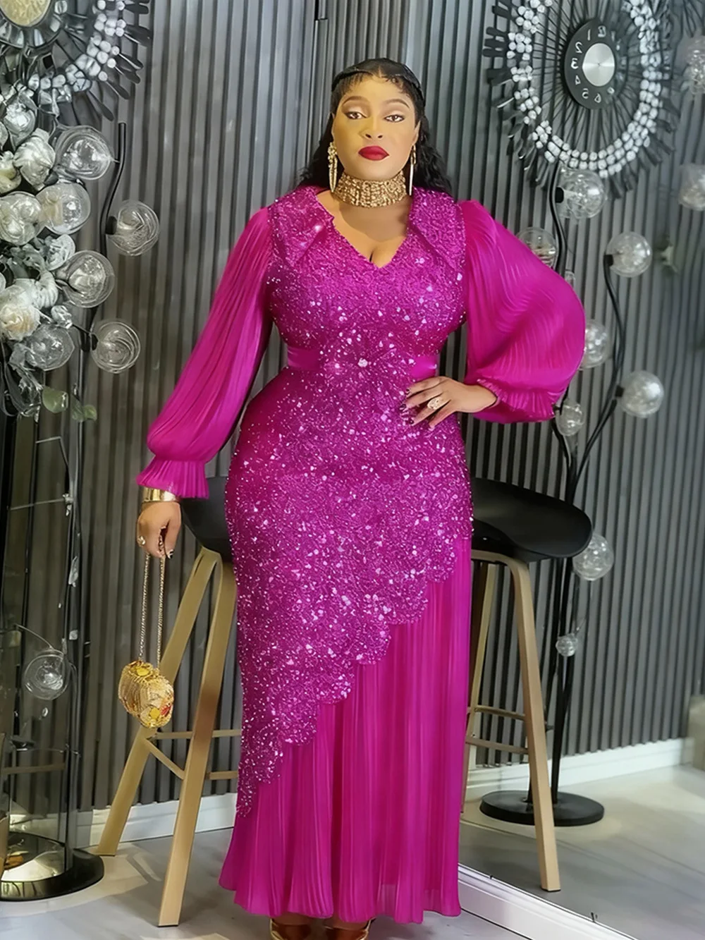 

Customized African Dresses for Women 2026 New Fashion Plus Size Sequin Evening Party Long Dress Dashiki Ankara Outfits Robe Afri