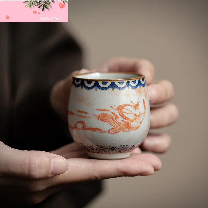 

60 мл Имитация Song Ru Kiln Фарфоровая чайная чашка Dunhuang Apsaras Pattern Master Cup Dargon Egg Cup Кружки Чайный сервиз кунг-фу Подарочная коробка