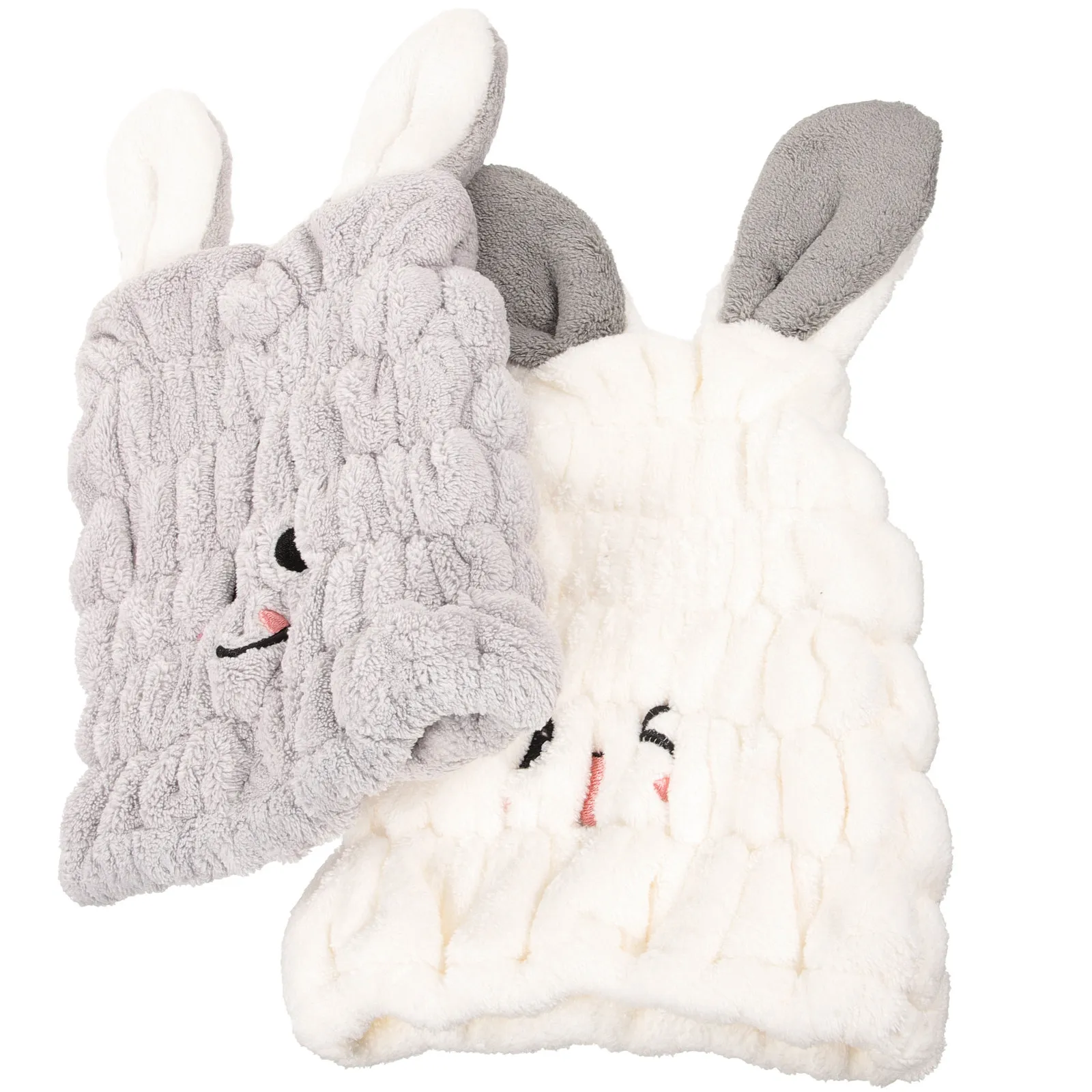 

2Pcs Rabbit Ear Hair Towel Wrap Cap for Kids Coral Fleece Absorbent Quick Drying Hair Dry Hat for Girls Daily Home Hotel Travel