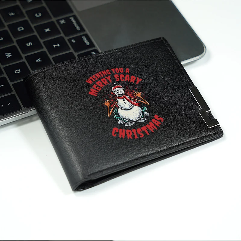 MERRY SCARY CHRISTMAS PU-LEDER-Geldbörse für Herren, schlank, langlebig, Business-Stil, für den Alltag, leicht, modische Zubehör