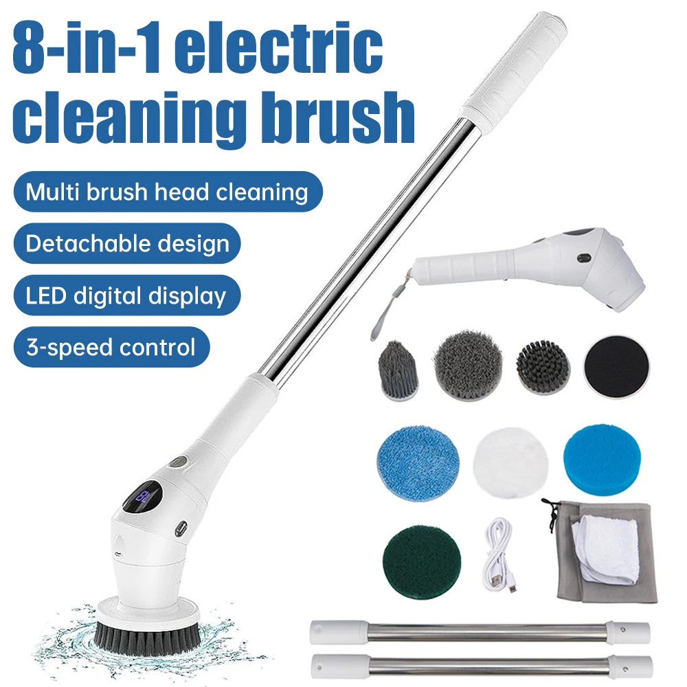 Electric Cleaning Brush With Eight In One Display Screen, Rotatable Multifunctional Waterproof Wireless Cleaning Brushes