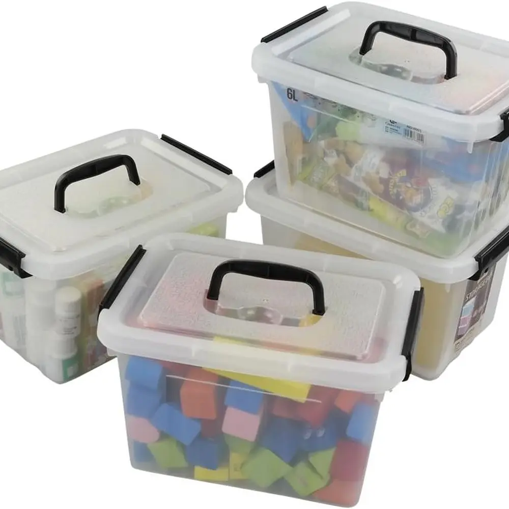 

Set of 4 - 6 Quart Transparent Latch Boxes with Black Handles and Locks