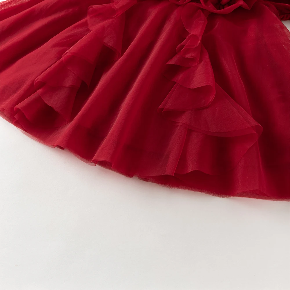 ديف بيلا الفتيات الأميرة المخملية فستان الشتاء الطفل لطيف سحر الدانتيل فستان شبكي حفلة سميكة طويلة الأكمام ملابس خارجية حمراء DB4254215