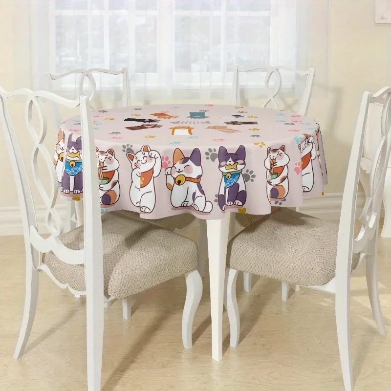 One adorable cat and paw print polyester tablecloth - Home decoration table cover, suitable for the kitchenxzj