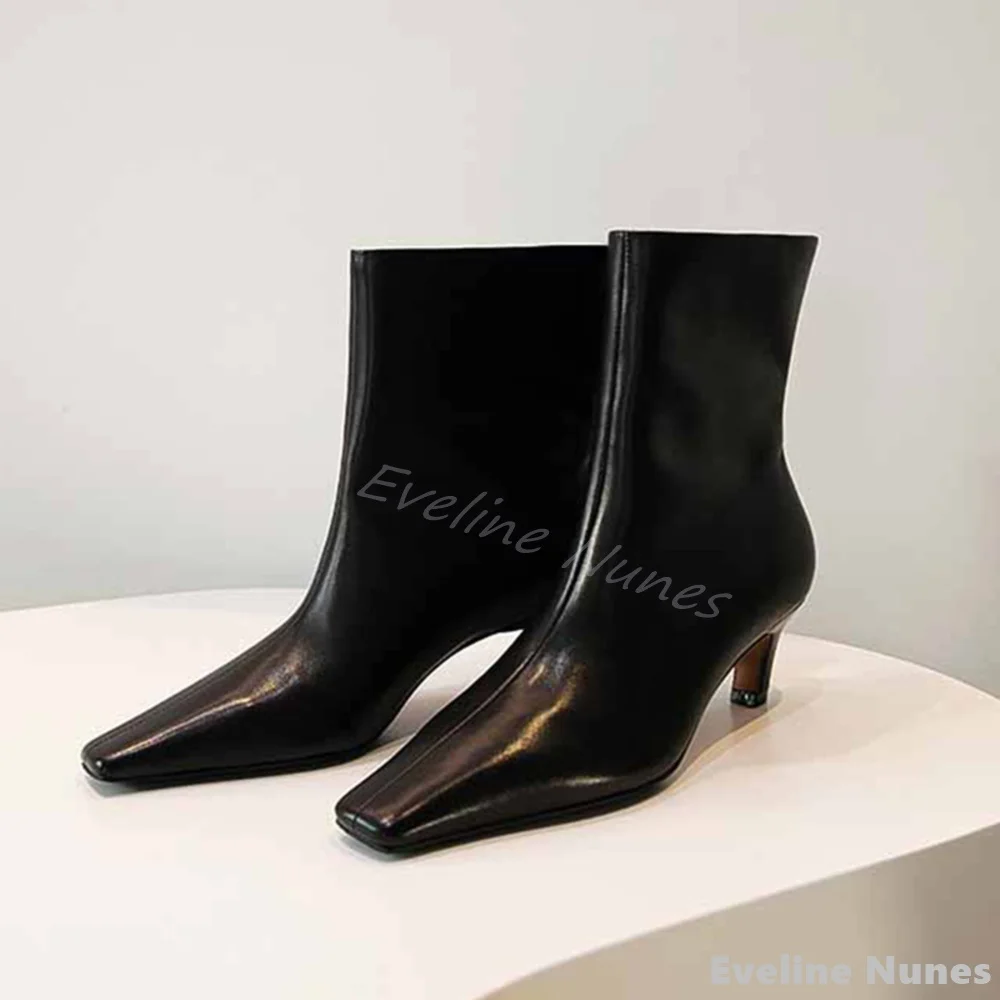 

New All-match Kitten Heel Mid-calf Boots Women Square Toe Splicing Black Slip On Short Boots 2025 New Fashion Temperament Boots