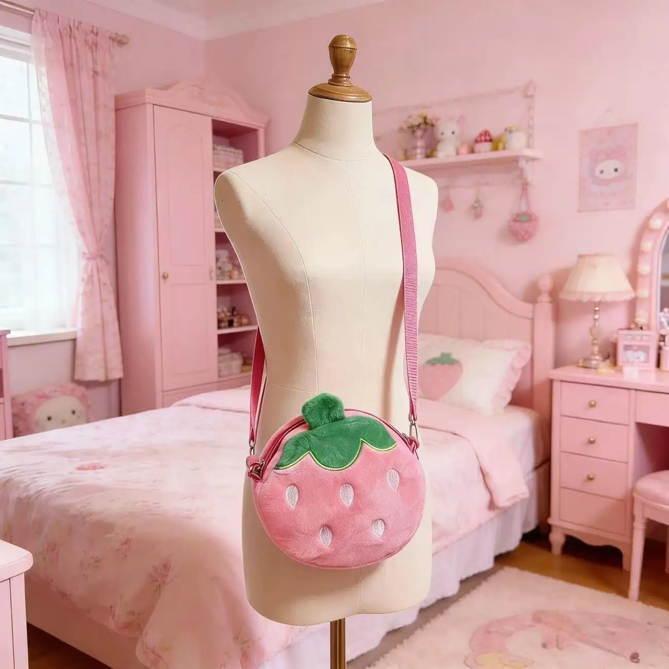 Adorable Cartoon Strawberry Shoulder Bag with Zipper Fruit Shape Crossbody Bag Mini Size Coin Purse for Kids, Adults