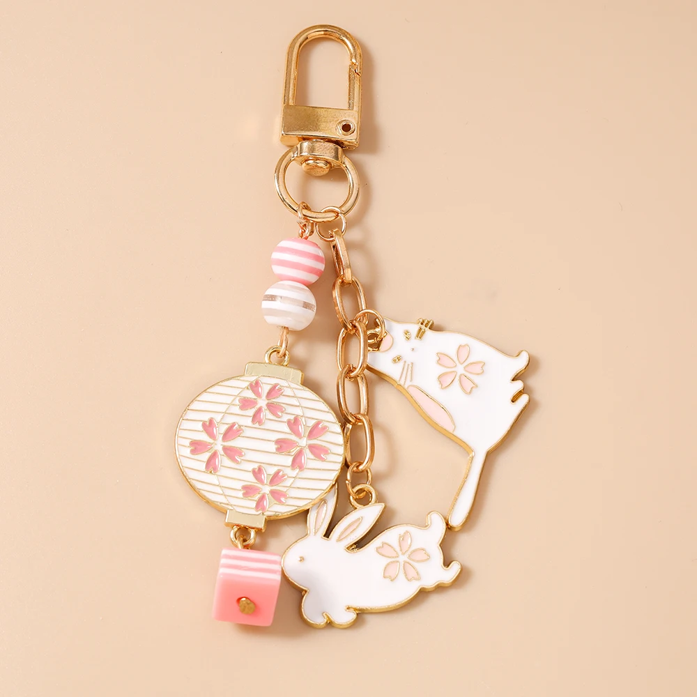 Aihua Harajuku Sakura Blumen-Laternen-Katzen-Schlüsselanhänger für Frauen und Mädchen, Schlüsselring-Anhänger zur Handtaschendekoration, DIY-Schlüsselhalter, Schmuckgeschenke – Detail 4