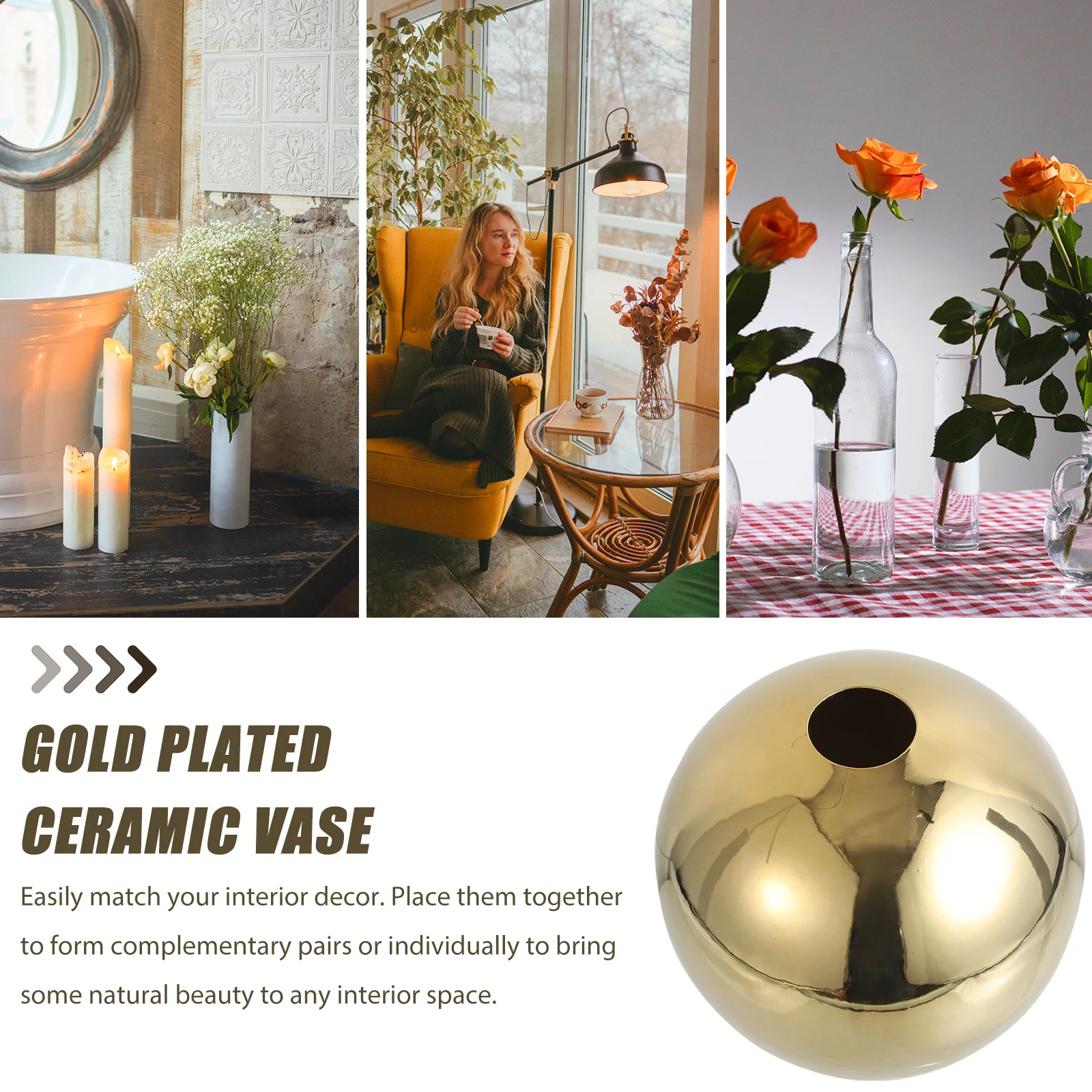 

Electroplated Ceramic Ball Shaped Desktop Vase Succulent Plant Pot Round Table Balcony Home Adornment Art Vase