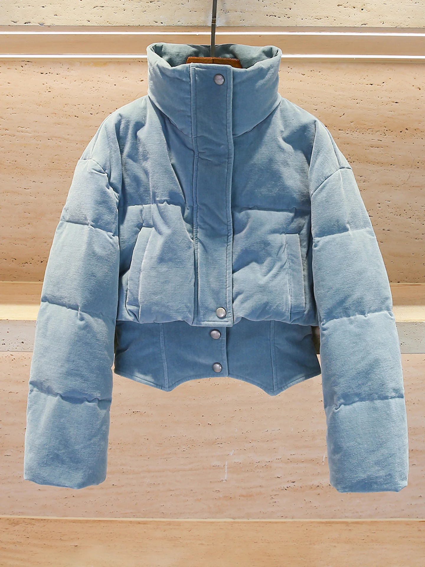 

High-End Women's down Jaet High Collar Faux Velvet Thiened Autumn Winter Commute Sle Warm Zipper Closure ort Coat