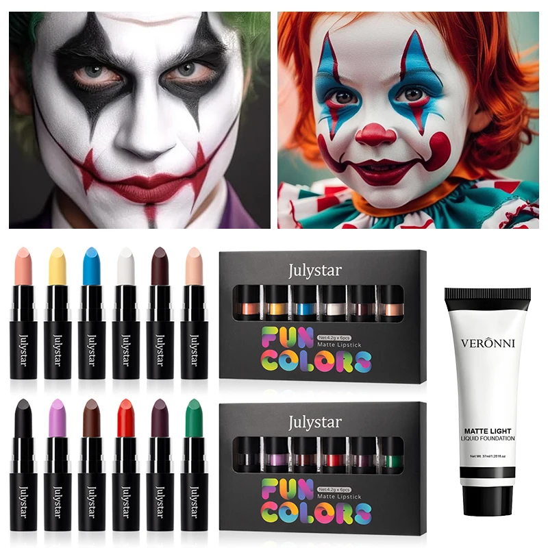 

Halloween Cosplay Cosmetic Colorful Party Face Paint lipstick Set Long-Lasting Matte Gift Brightening White Liquid Foundation