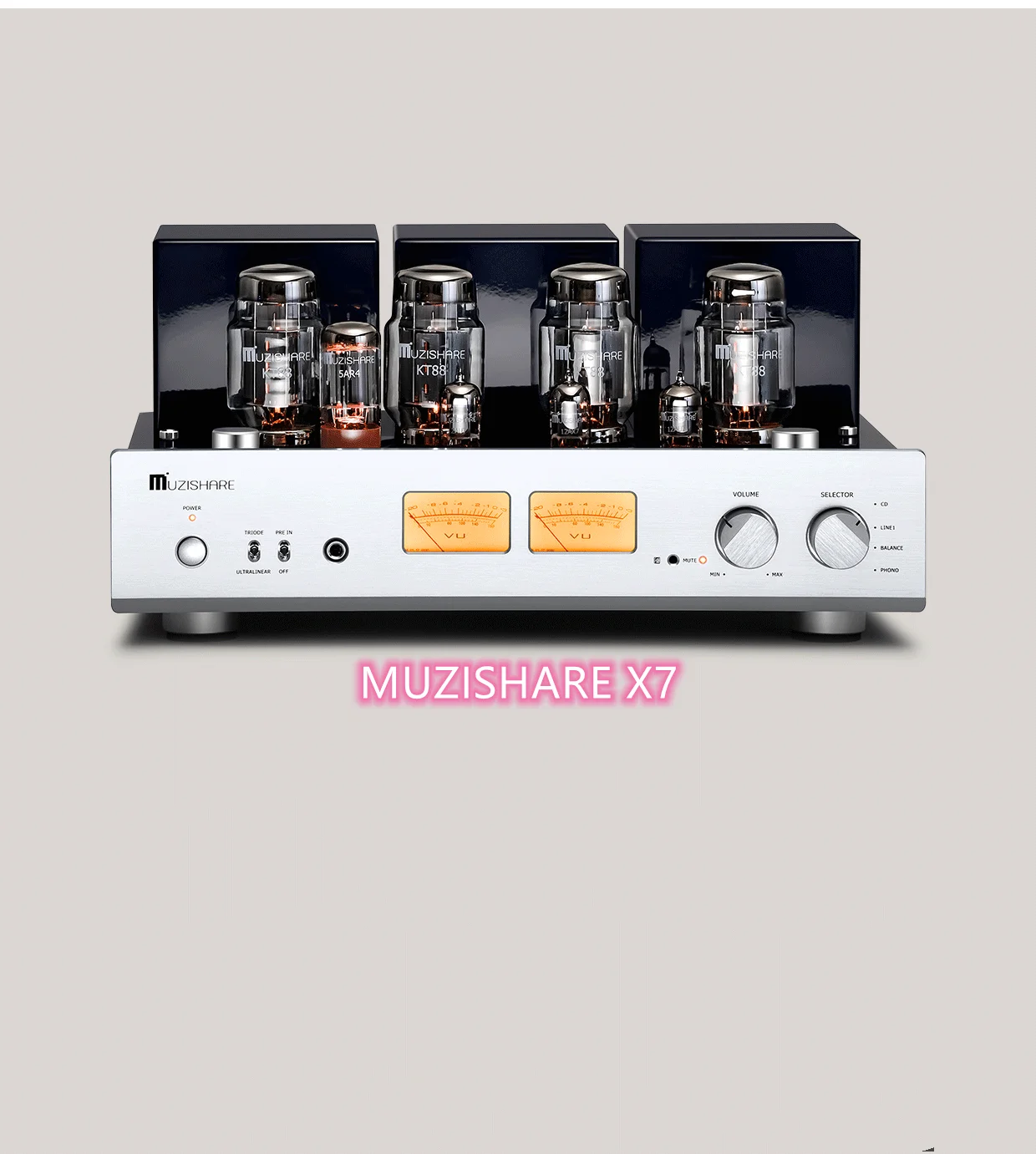 Excellent Latest Balanced Version MUZISHARE X7 Electronic Tube Power Amplifier,12AX7*1.12AU7*2, KT88*4, 5AR4*1,With Remote