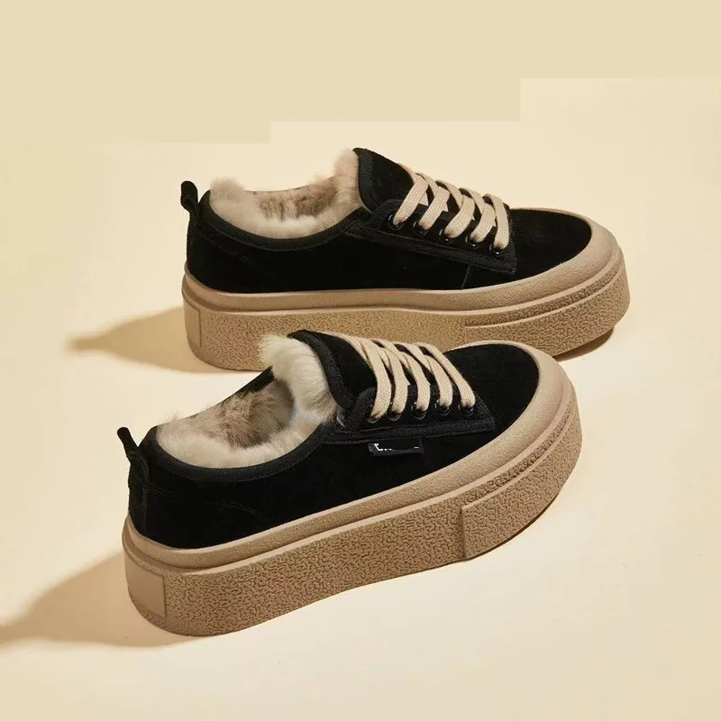 Small Niche Women's Shoes,Cold Resistant and Warm Cotton Shoes,2026 Winter New Item with Plush Versatile Thick Soled Board Shoes