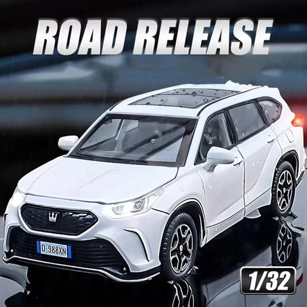 1:32 ‌ 스케일 크라운 Kluger 모델 장난감 자동차 합금 다이 캐스트 SUV 사운드 라이트 6 도어 열림 당겨 미니 차량 장난감 어린이 선물 용품
