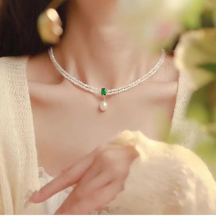 100% Natürliche Süßwasserperle, glänzender grüner Kristall, 14K Gold gefüllte kurze Halskette für Damen, Schmuck, Geschenk zum Geburtstag für Frauen – Detail 6