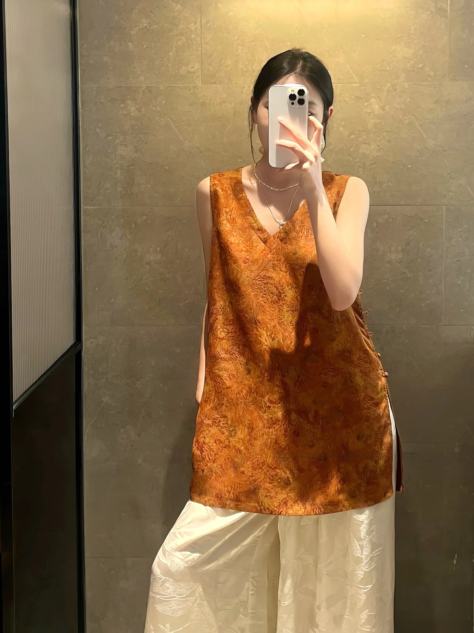 

100% Шелковый топ Red Cloud Silk V-ne Ao Dai в новом китайском стиле, повседневный, модный, Golden Peaco, женский шелковый топ