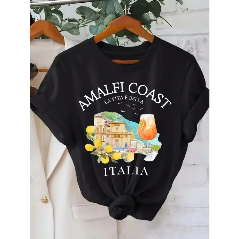 Aesthetic Amalfi Coast T Shirt Italy Lemons Shirt Harajuku Italian Spritz Shirts Beach Aesthetic Clothes Trendy Y2k Top