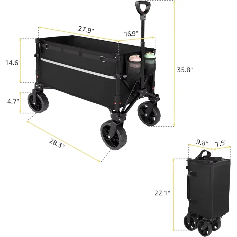 STLF Collapsible Wagon Cart with Wheels Foldable - Folding Utility Heavy Duty Wagons Carts for Grocery Sports Garden Shopping