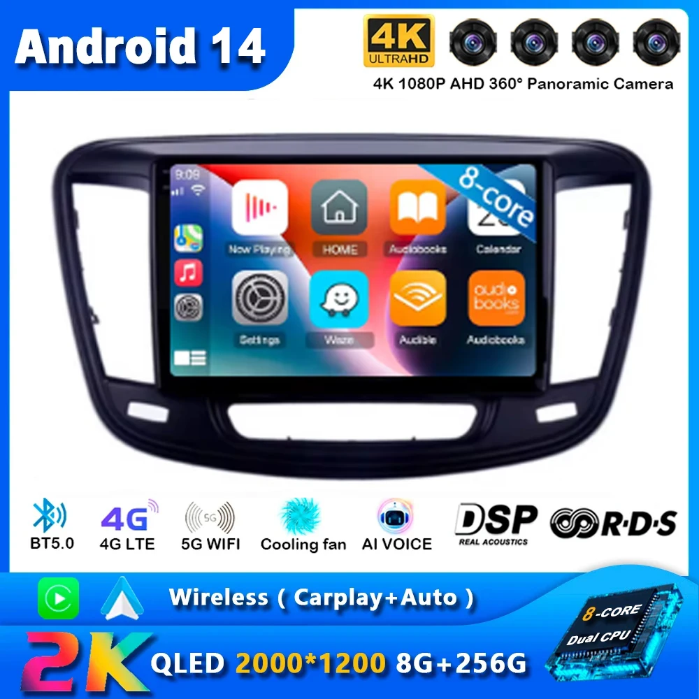 

9" Android 14 Car Raido Carplay For Chrysler 200 200C 2015 - 2019 Autoradio Multimedia Screen Stereo Video Player GPS Navigation