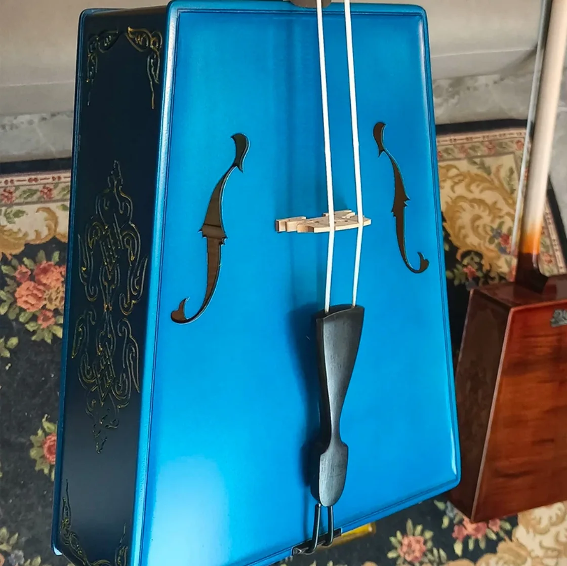 Blue Morin Khuur Hand-Carved Solid Body Traditional Inner Mongolian Ethnic String Instrument