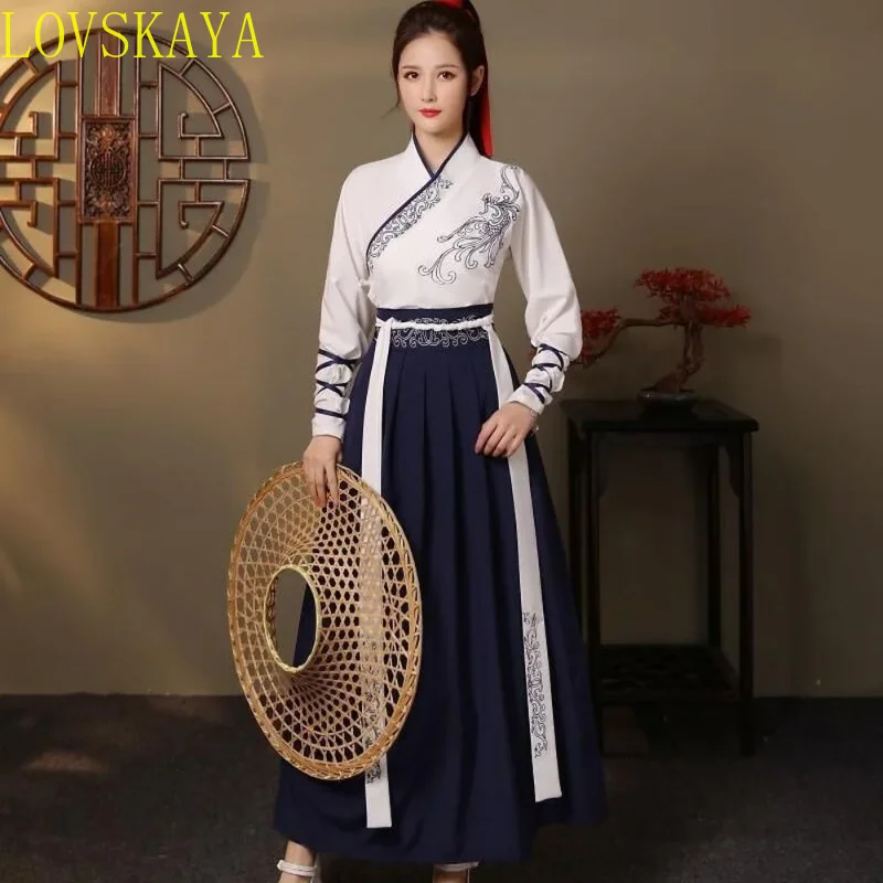 Unisex Adult Martial Style Hanfu Female Traditional Chinese Clothing Cross-Collar Han Suit Male Ancient Cosplay Couple Costume