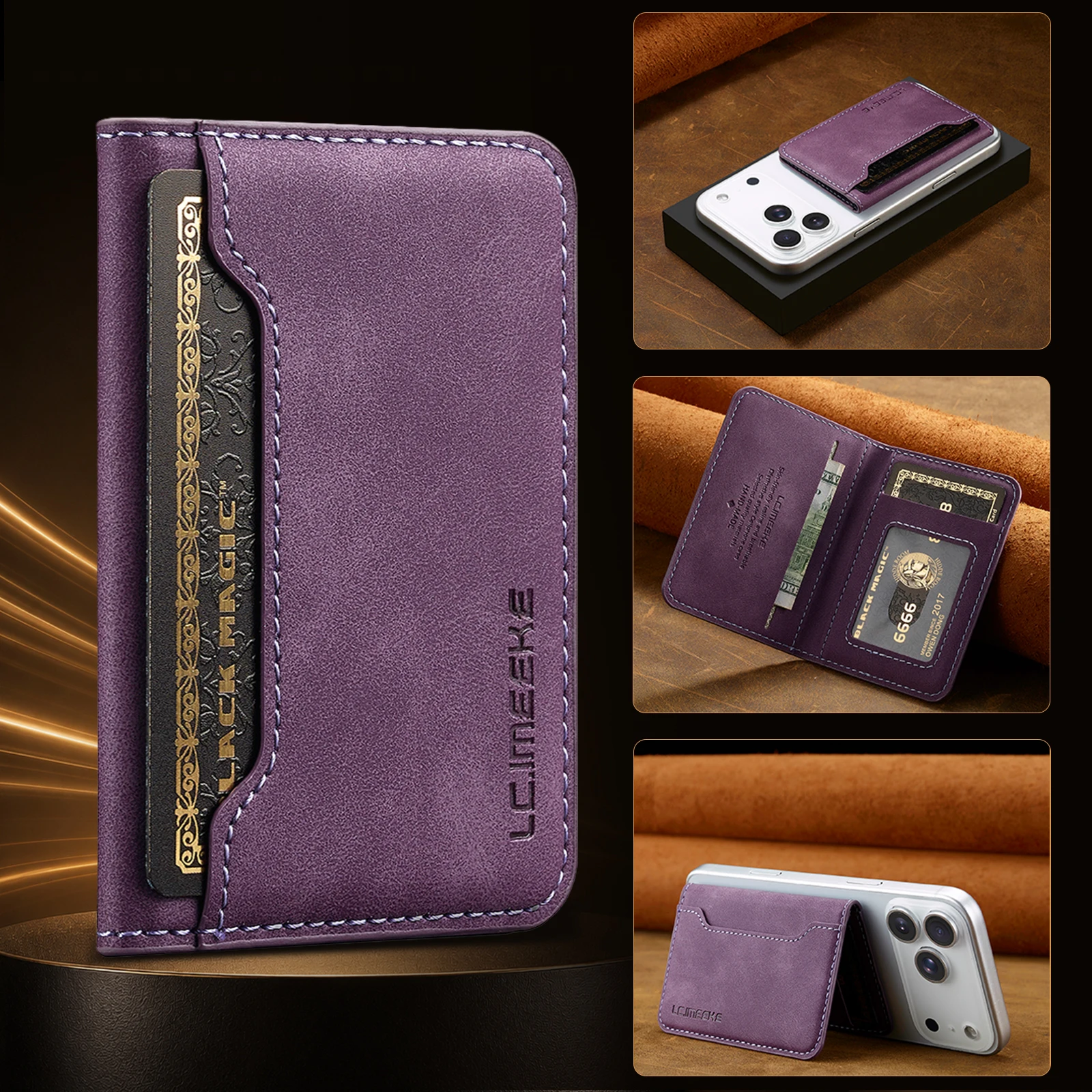 Luxury Business Magnetic Leather Phone Card Bag for IPhone 18 17 Pro Max Samsung Galaxy Google Xiaomi Phone Stand Slim Cover
