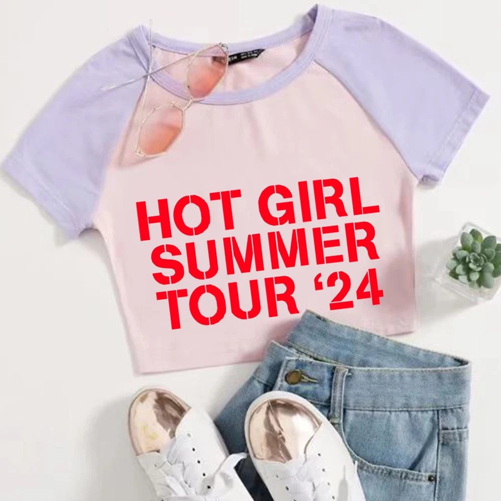 Hot Girl Summer Tour '24 t-shirt musica popolare ragazze Streetswear o-collo ombelico camicia esposta regalo dei fan di Megan