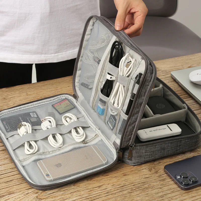 

3-слойная цифровая сумка, многофункциональные электронные аксессуары, водонепроницаемая коробка для хранения, портативная сумка для хранения наушников Power Bank