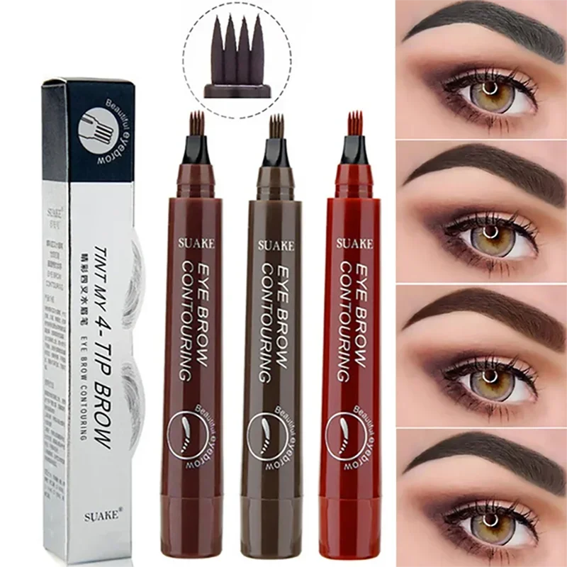 Lápis de sobrancelha líquido impermeável Microblade Brow Maquiagem Pen, Long Lasting Cosmetic, 4 Ponto