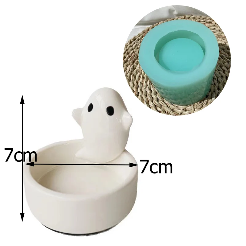 Imagem -04 - Diy Ghost Candlestick Silicone Moldes Handmade Concreto Moldes Candelabro Trinkets de Gesso Prato Argila Mold Home Decor Novo