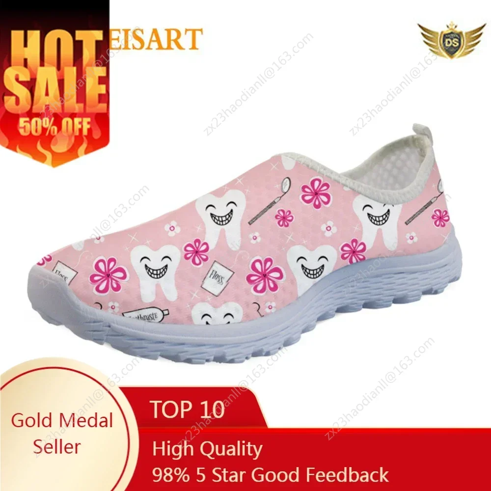 Breathable Female Flats Nurse Sneakers Fashion Women Summer Mesh Shoe 3D Cartoon Dentist/Tooth Pattern Zapatos Mujer