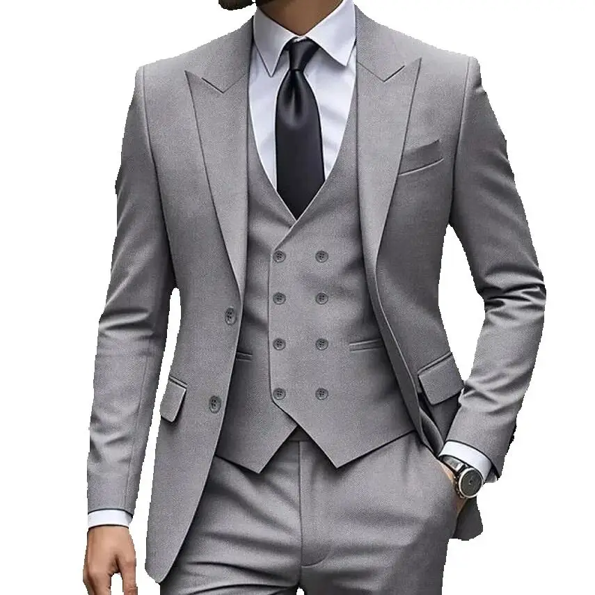 2025 الكلاسيكية الرجال الدعاوى رمادي زي أوم سليم صالح الذروة التلبيب الزفاف الرسمي سهرة وتتسابق دعوى 3 قطعة سترة سترة فستان أطفال مع سروال داخلي