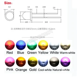 50PCS 5mm Straw Hat LED Diode Super Bright White 0.3W 0.5W 0.75W F5 Power 0.5W Light Emitting Diode Red Yellow Green Blue Warm