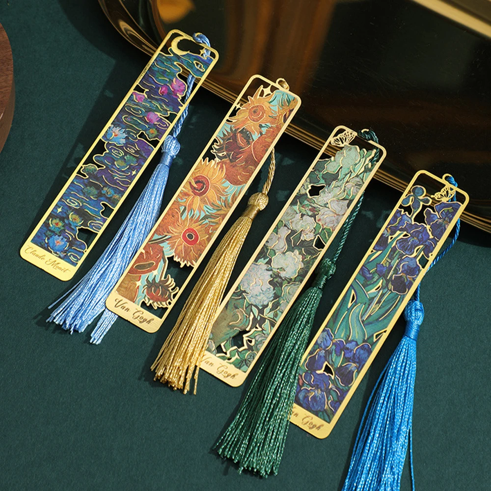 Metal Sunflower Hollow Bookmark Chinese Style Creative Painted Book Holder Tassel Pendant Kids Stationery School Office Supplies