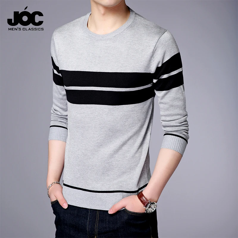 Men\'s Casual Striped Knit Spring and Autumn Long Sleeved Pullover Fashion Top