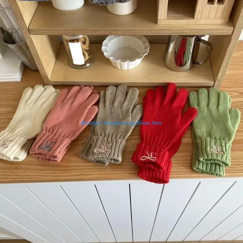 E56A قفازات شتوية محبوكة قفازات حرارية أنيقة كاملة الأصابع لركوب الدراجات في الهواء الطلق