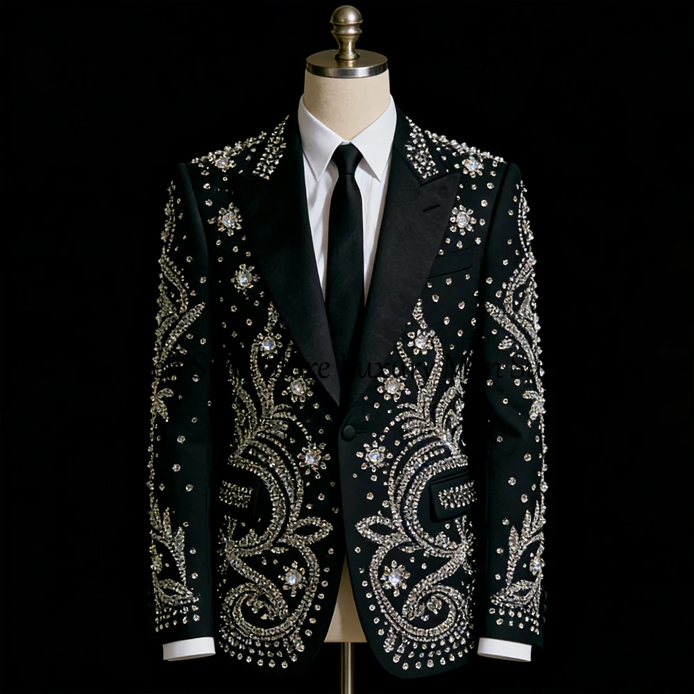 تألق كريستال الرجال الدعاوى 2 قطعة لامعة الماس سهرة مساء حفلة 2025 الذكور حفلة موسيقية مخصصة السترة السراويل roupas masculinas #1