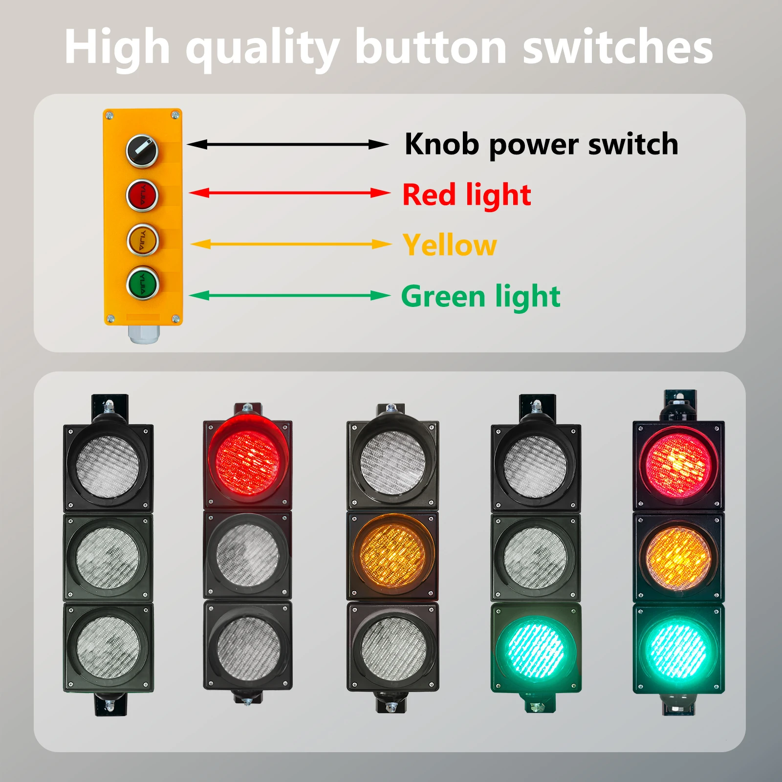 Kit de semáforo 100mm(4 polegadas) AC85-265V Kit de semáforo/parada/go lâmpada, caixa de PC à prova d'água IP65 (controlador de 103 botões)