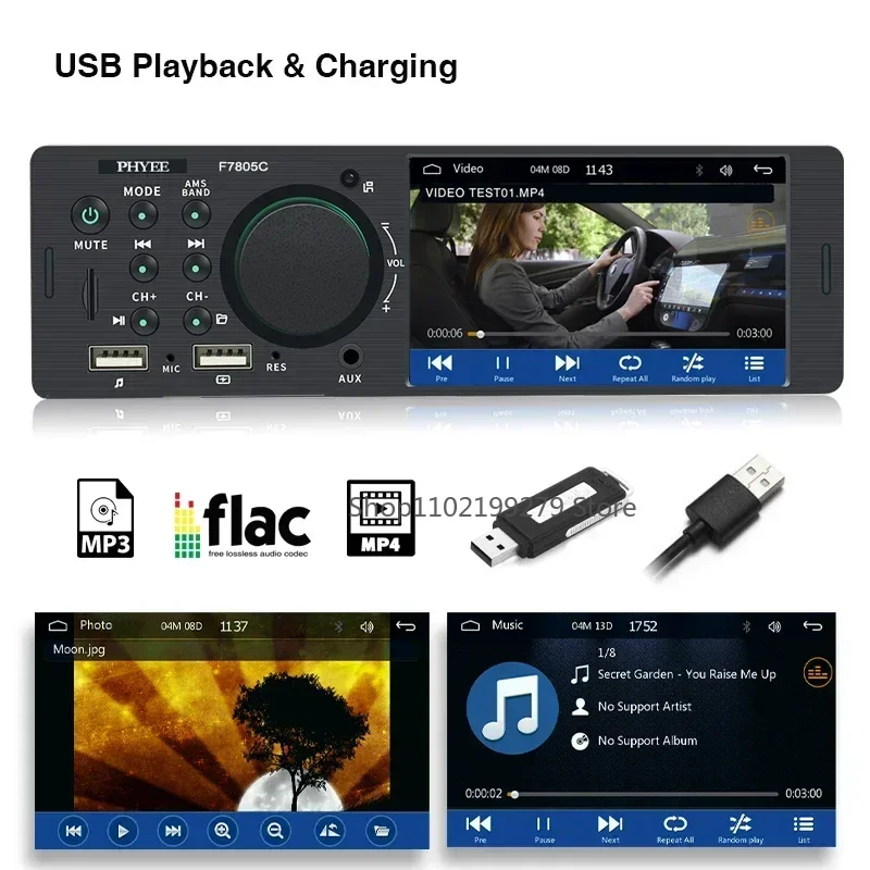 1 Din 4" CarPlay Car Radio Bluetooth Android-Auto MP5 Player Handfree A2DP USB Stereo Audio System Multimedia Head Unit