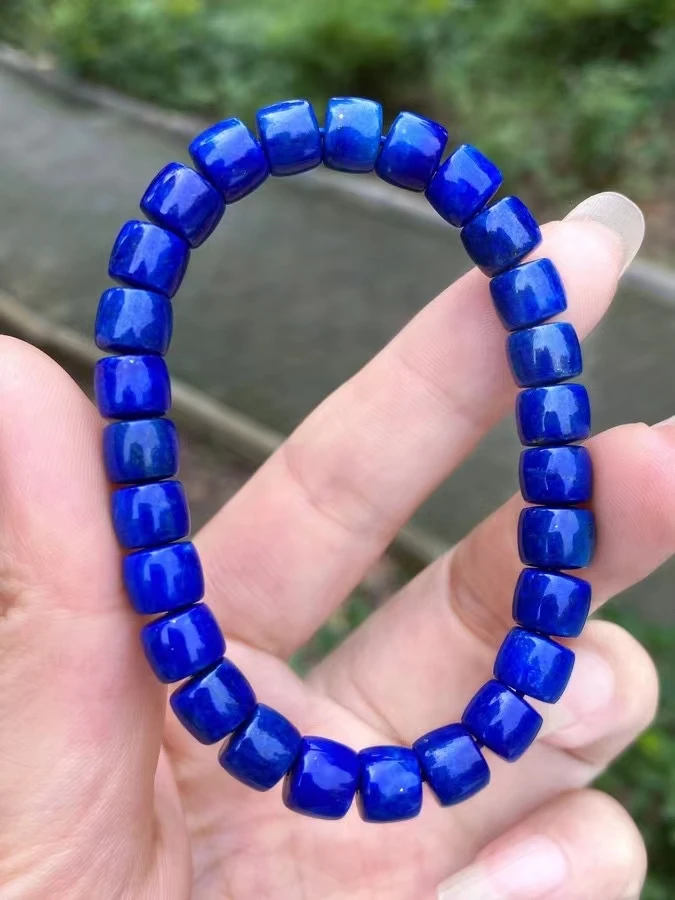 Natural Blue Lapis Lazuli Stone Beads Bracelet 8x6.6mm Women Men Stretch Round Crystal Bracelet Fashion Jewelry AAAAAA