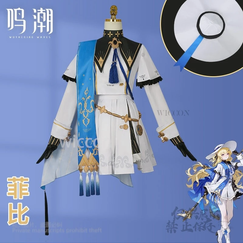 أنيمي لعبة Wuthering موجات فيبي تأثيري حلي وتتسابق قبعة شعر مستعار أصفر الفتيات النساء هالوين حفلة تنكرية كوس مخصصة