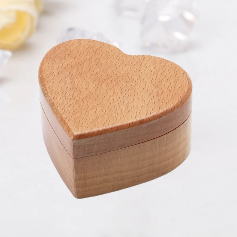 Heart Shaped Wooden Ring Box Beech Vintage Jewelry Storage Case Wedding Engagement Ring Holder Compact Travel Small Jewelry