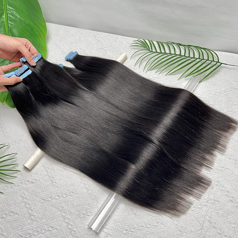 مستقيم غير مرئية بولي Tape الشريط في ملحقات الشعر البشري 40 قطعة/الحزمة سلس الجلد لحمة الشريط Ins الفيتنامية الشعر الخام الطبيعي الأسود # 1ب