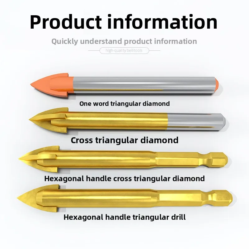 Tile drill bit set alloy tile cement ceramic wall glass rotary drill hole triangle drill bit