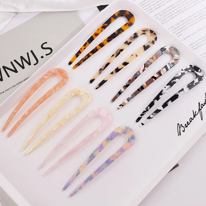 1Pcs Fashion Simple U-shaped Hairpin Retro Geometric Hair Sticks Acetate Hairpins Versatile Hair Accessory For Woman Girls