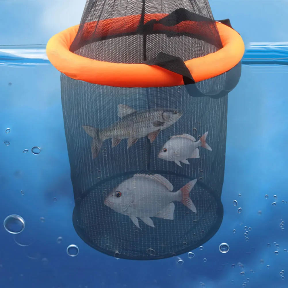 Floating Fishing Bait Basket Mesh Collapsible Fish Keeper Live Fish Net Cage Foldable Fishing Holder Bucket view 2