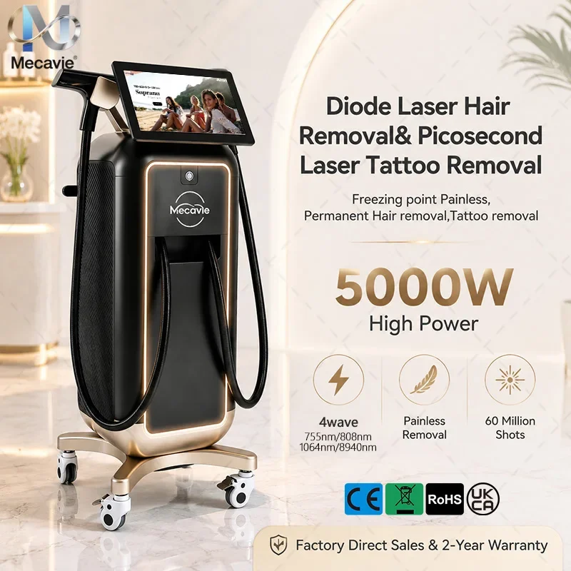 5000W 2in1 Diode&Pico Laser 4 Wavelengths(755/808/940/1064nm)Ice Cooling Permanent Painless Hair Removal&Tattoo Fading CE