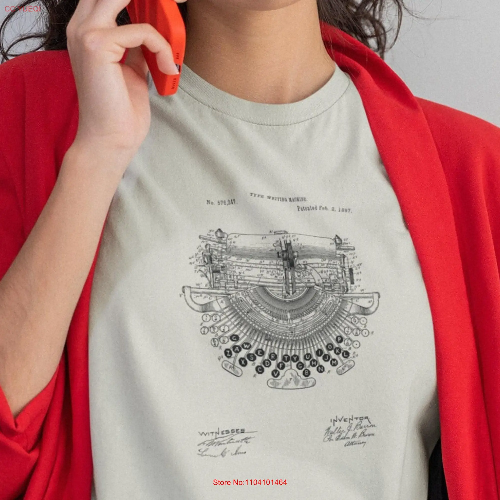 

Vintage Typewriter T Shirt Victorian Keyboard Etching 19th Century Writing Machine Typing long or short sleeves